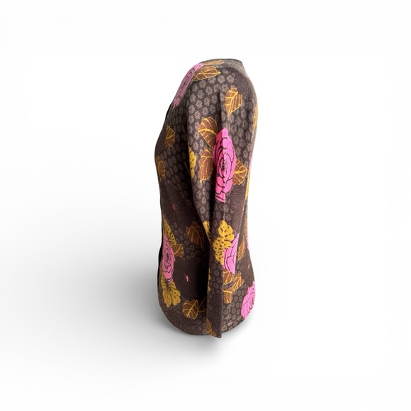 Garnet Hill Floral Cardigan in Brown with Pink and Gold Accents - Picture 4 of 8